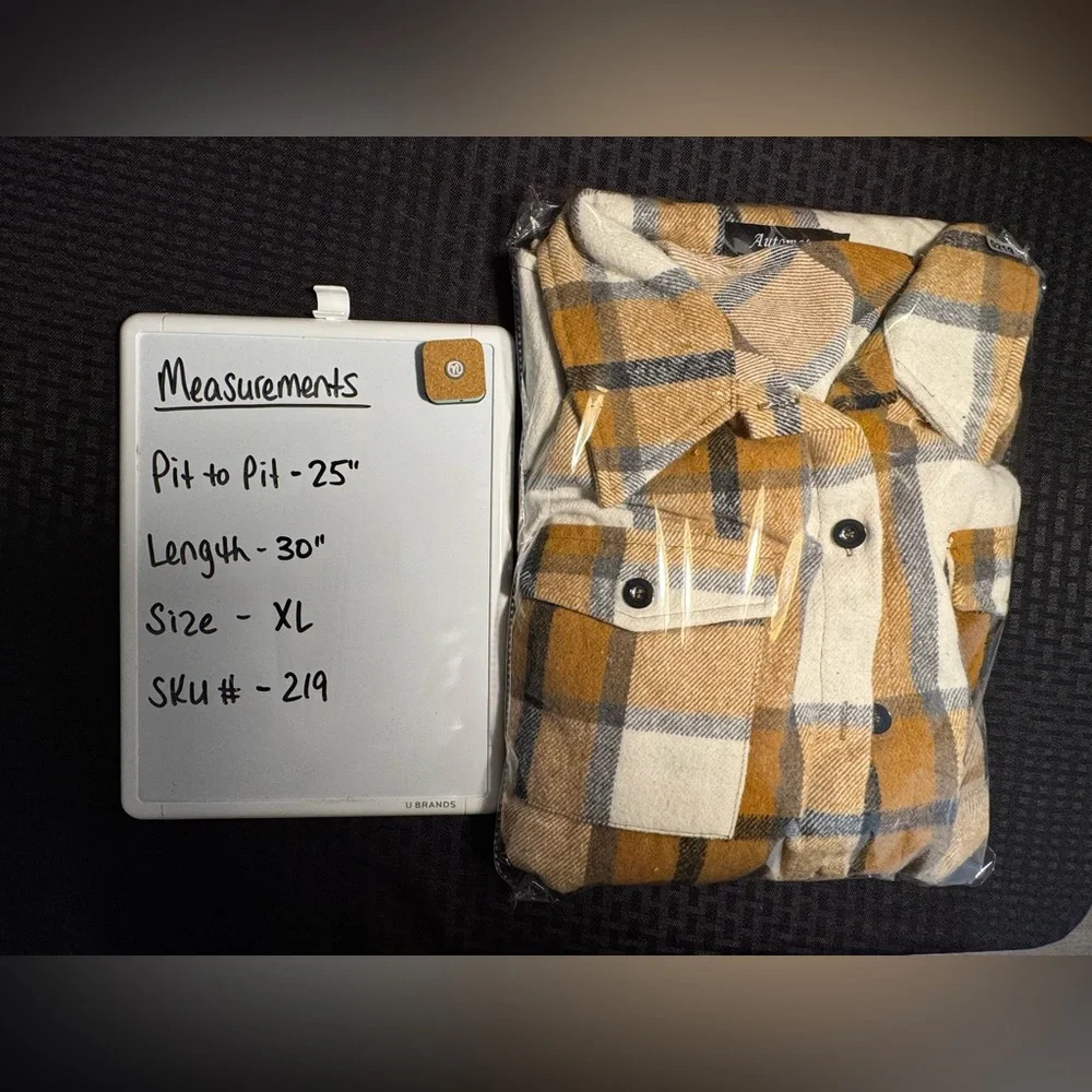Automet XL Plaid Shacket Jacket Brown Cream Button Front Oversized Flannel - Picture 10 of 10